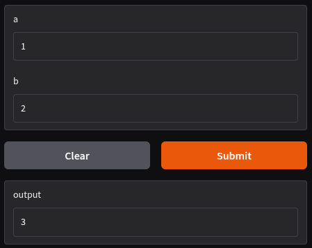 Gradio UI showing result of add_numbers tool