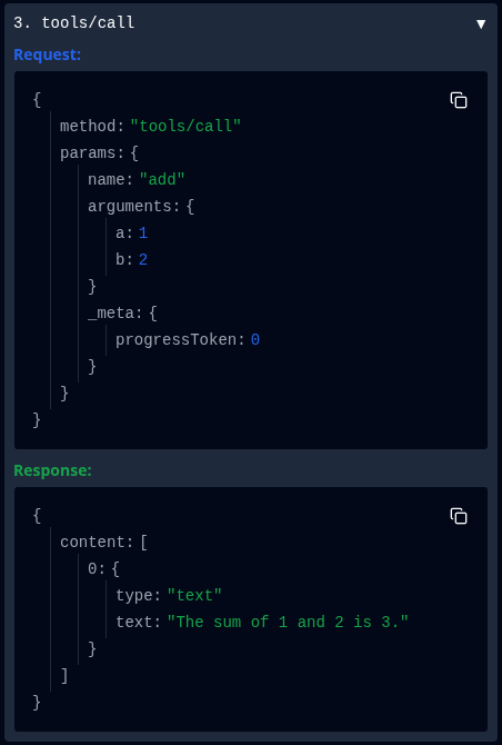 MCP Inspector: <code>add</code> tool request response