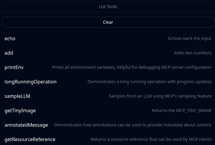 MCP Inspector: List Tools result